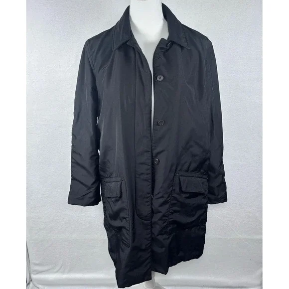 VTG Lauren Ralph Lauren Rain Jacket Black Trench‎ Coat Womens M Fleece Lined - Picture 2 of 10